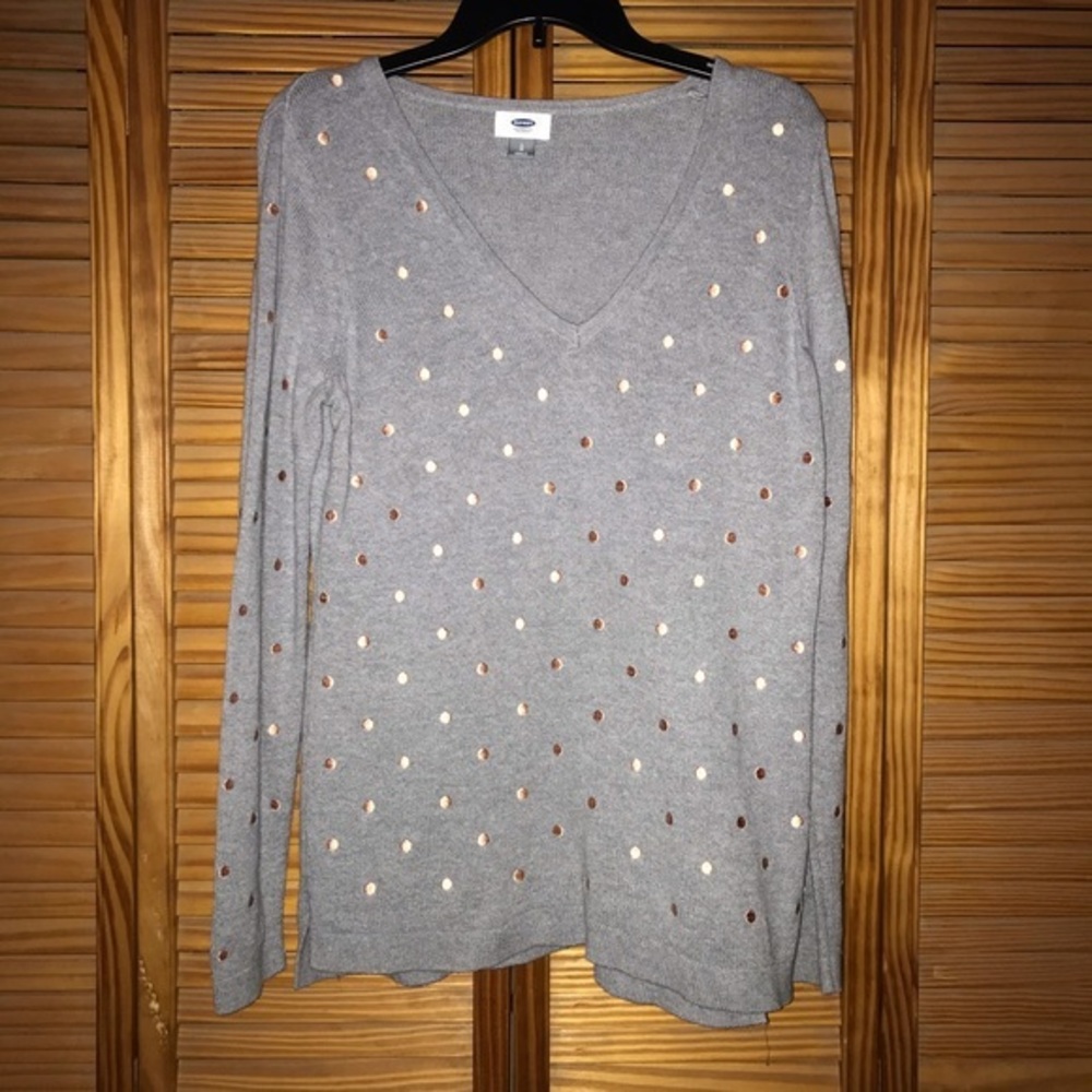 Old Navy Gray V Neck Dotted‎ Sweater